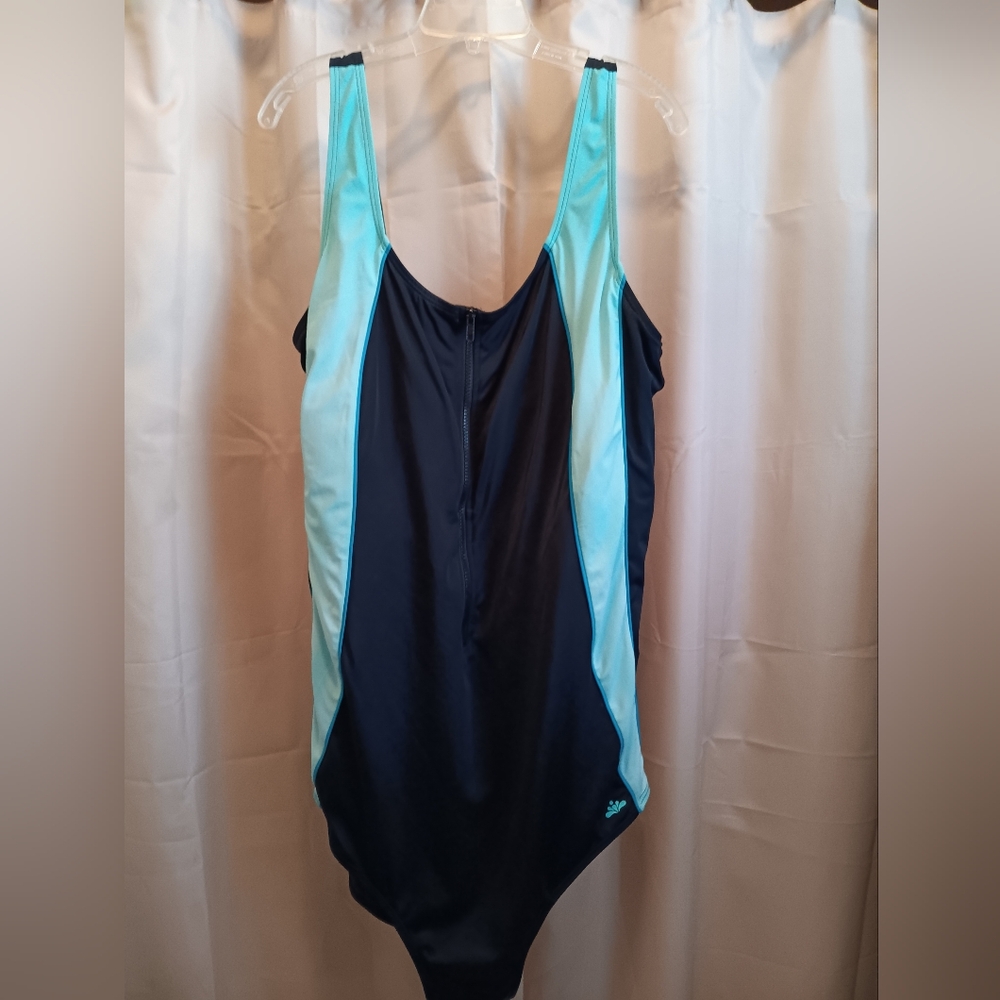 Aquabelle Black and Blue One-Piece Swimsuit